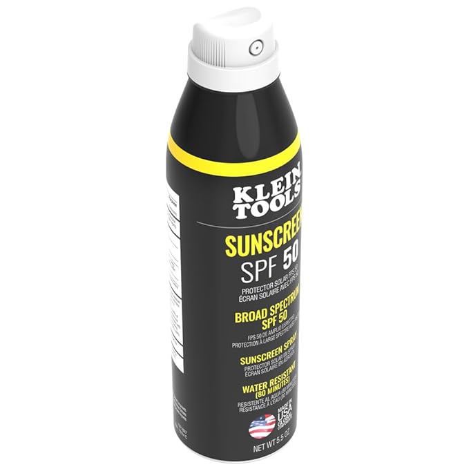 Klein Tools SPF50SPY55 Sunscreen Spray, SPF 50, 120-Minute Water-Resistant, Broad Spectrum UVA/UVB Sun Protection, Non-Greasy, 5.5 Ounce Bottle, 12-Pack
