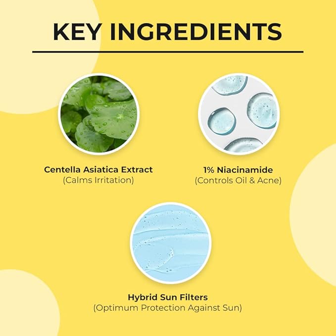 Dr Sheth's Centella & Niacinamide Sunscreen SPF 50 PA+++ For Oily & Acne-Prone Skin Sweat Proof & Water-Resistant Dry Touch Matte Finish Controls Excess Oil Protects Against UVA & UVB Rays
