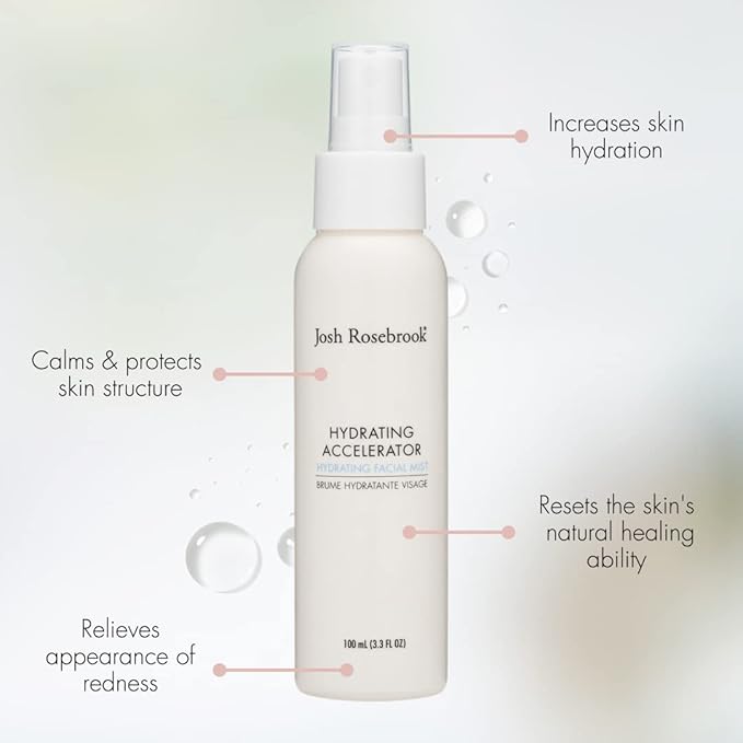 Josh Rosebrook Hydrating Accelerator Moisturizing Facial Mist - Refreshing & Lightweight Antioxidant Toner - Natural Facial Spray for All Skin Types Including Mature and Acne Prone - 100mL - 3.3 Oz