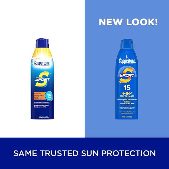 Coppertone Sunscreen, SPF 15, Water Resistant | Sport Formula | Spray Form | 5.5 Oz | Pack of 2