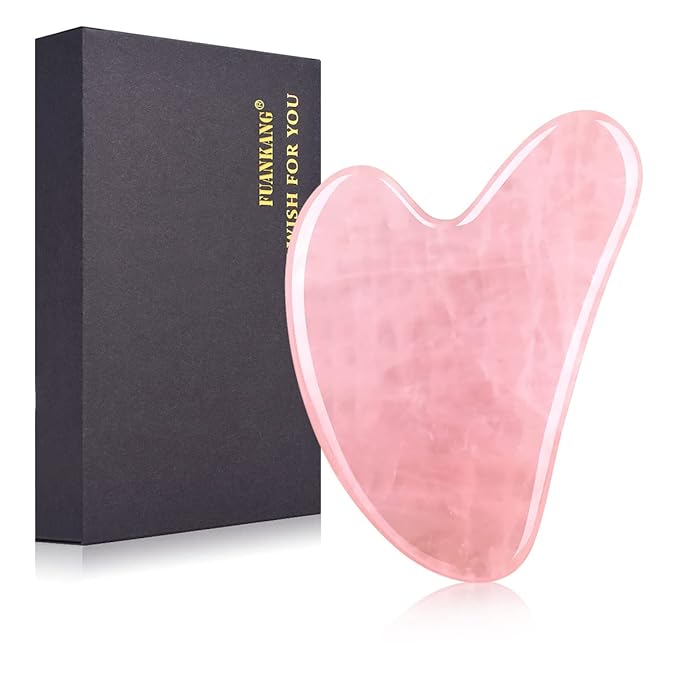 Gua Sha Facial Tools, Rose Quartz GuaSha Stone Massage Tool for Face (Rose)