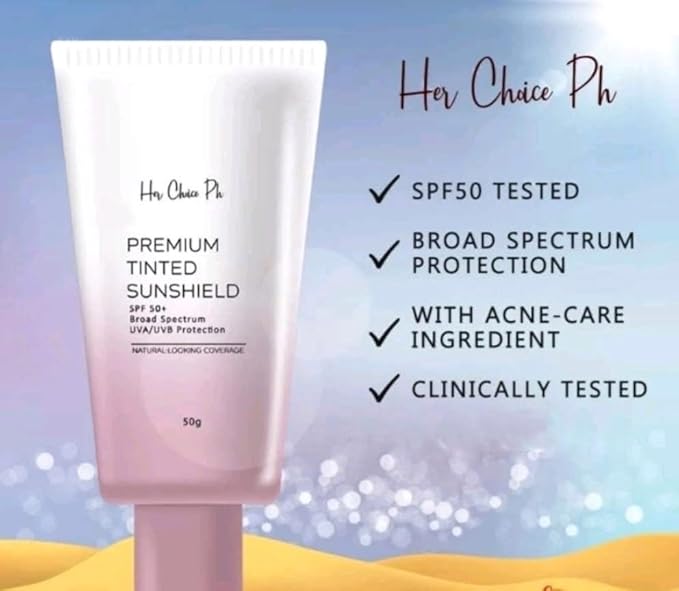 Her Choice PH Premium Tinted Sunshield SPF 50 PA+++ | Broad Spectrum UVA/UVB Protection (50g)