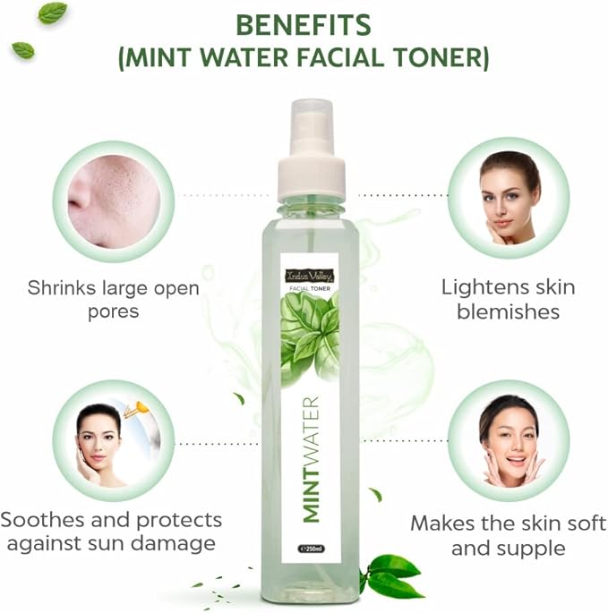 INDUS VALLEY Organic Mint Fresh Pore Tightening Skin Toner - (250ml), Natural Ingredients for Acne and Pore-Reducing, Gently Exfoliates, Deep Cleans, Brightens and Balances Skin for a Healthy Glow