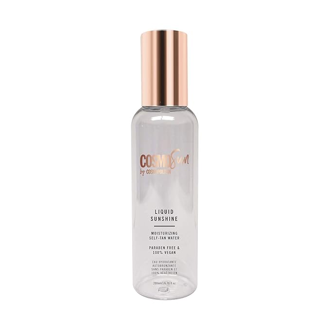 CosmoSun Liquid Sunshine Moisturizing Self-Tan Water with Soothing & Skin Balancing Rosewater - Vegan, Cruelty Free, Paraben Free