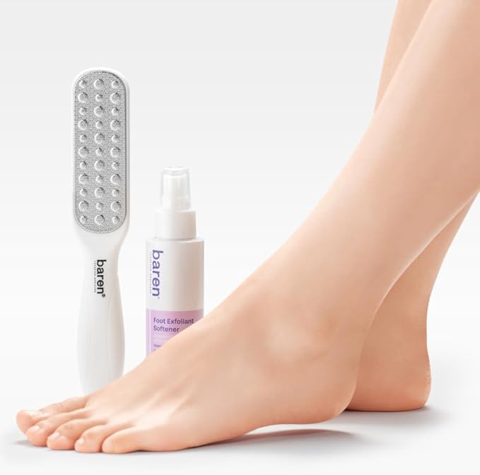 Baren Foot Callus Remover Kit |1-Min Spray & Peel |13 Naturally derived ingredients |Professional Level Gentle Removal of Dead Skin |Premium Grade Stainless Steel |3.3oz Callus Peeling Spray+Foot File