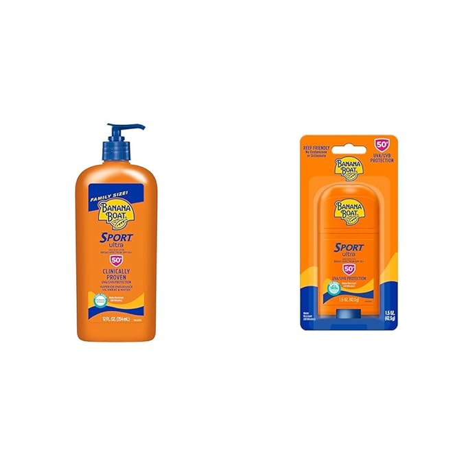 Banana Boat Sport Ultra SPF 50 Sunscreen Lotion 12oz & Sport Ultra Reef Friendly Stick SPF 50 1.5oz Sun Protection