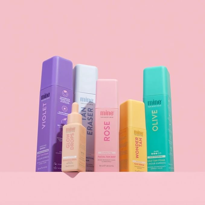 MineTan Best Sellers Self Tan Bundle | Express 1 Hour - Includes Dark Violet Sunless Tanner Mousse, Face Mist, Application Mitt, & Exfoliating Glove for Tan Removal & Prep