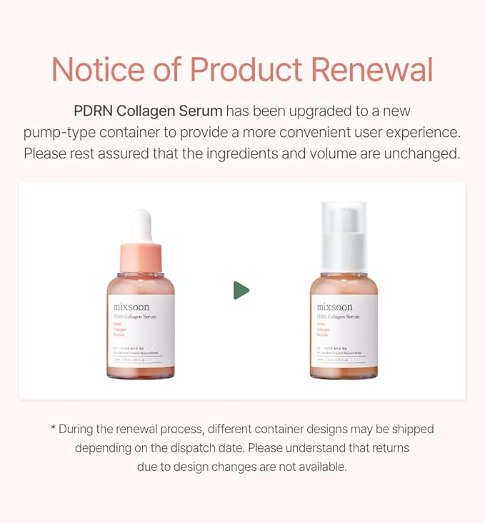 mixsoon PDRN Collagen Serum -Firming, Hydrating and Revitalizing for Face, Lightweight Peptide Hydrating Moisturizer 30ml / 1.01 fl.oz. Korean Glass Skin Care
