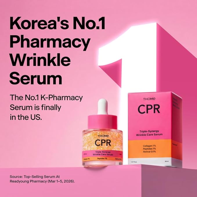 THOME CPR Serum - Collagen 1% + Peptide 1% + Retinal 0.1% Triple Synergy Mechanism, High Potency Firming Serum for Fine Lines & Wrinkles, Texture & Pore Refining, Korean Skincare, 1.01 fl oz.