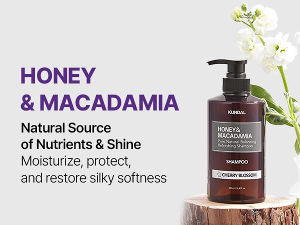 KUNDAL Honey & Macadamia Natural Shampoo Korean Hair Care Shampoo Damage Repair Strengthen, Nourish, with Argan Oil, Free Paraben & Sulfate 16.9 fl oz (Cherry Blossom)