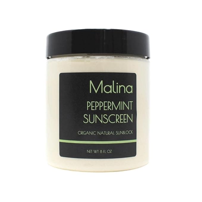 Malina™ Organic Peppermint Natural Sunscreen | SPF 30+ | Nontoxic | Baby-Safe | Reef-Safe | No Preservatives | No Synthetic Fragrance | Made With Pure Essential Oil (8 FL Oz)