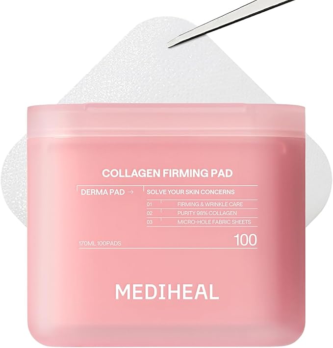 MEDIHEAL Toner Pads 100 Count - Collagen Skin Firming- Contains 98% Low-Molecular Collagen with Retinol&Peptides for Firming Care - Helps Restore Skin Elasticity - Vegan Fabric, Korean Skin Care
