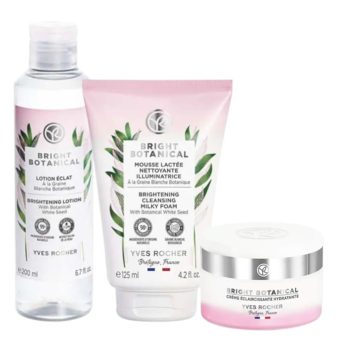 Yves Rocher Bright Botanical Skincare Set of 3 Cleansing Mousse 125 ml/4.2 flOz Moisturizing Tonic Lotion 200 ml/6.7 flOz Day & Night Moisturizing Cream 50 ml/1.7 flOz Radiance Care