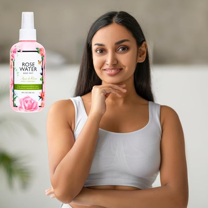 Hydrating Rose Water Mist Spray – 8 fl oz Refreshing Facial and Body Toner for Skin and Hair – Compatible with All Skin Types, Soothing, Alcohol-Free, pH-Balancing Floral Mist