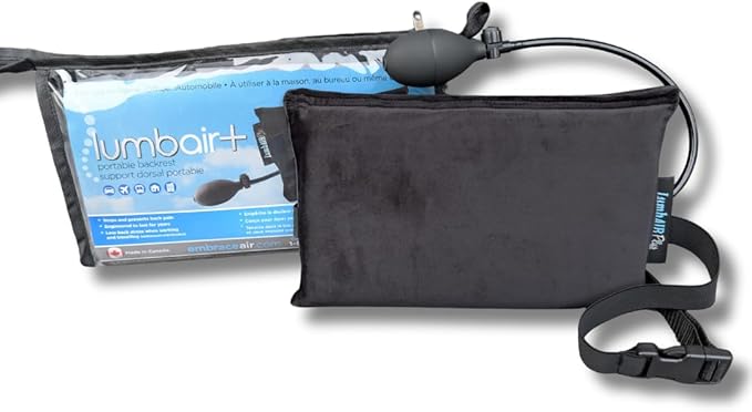 Innotech LumbAIRPlus – Premium Portable Inflatable Lumbar Support Cushion with Enhanced Adjustable Air System for Customized Comfort, Black