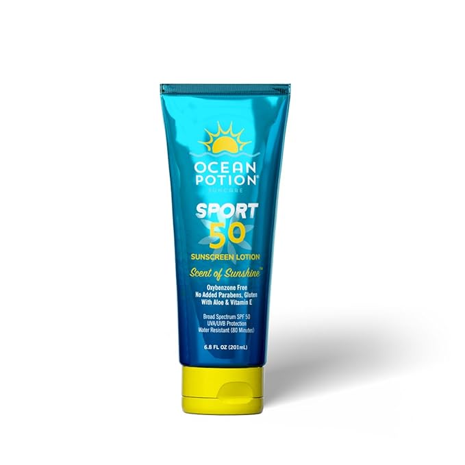 Ocean Potion Sport SPF 50 Sunscreen Lotion, Broad Spectrum UVA/UVB Protection with Aloe & Vitamin E, Water-Resistant Non-Greasy Body Sunscreen, Travel Size, 6.8 oz