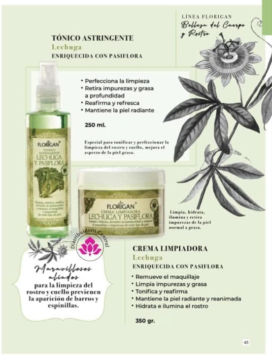 Astringent Face Tonic Make-Up Remover Lettuce & Passion Flower Extracts “Lechuga y Pasiflora” Florigan® 250ml.