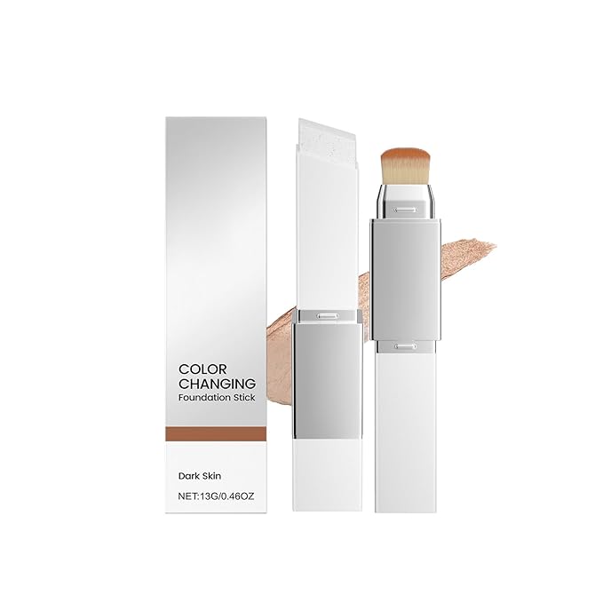 Color Changing Foundation Stick - 2 in 1 Foundation Stick with Brush, Hydrating Concealer Base Makeup, Korean Skin Care Foundation Stick, Perfect Match For All Skin Tones (Dark)