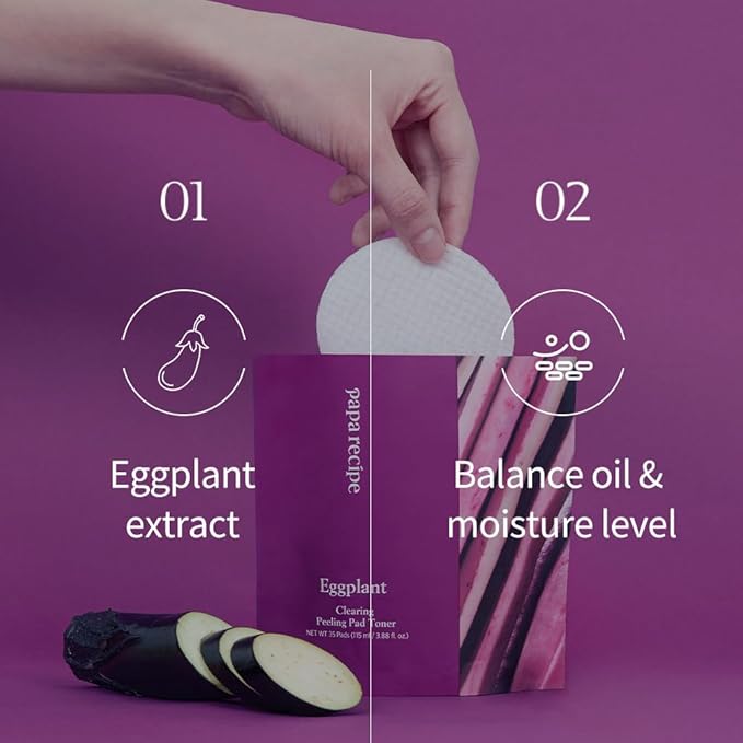 Papa Recipe Eggplant Exfoliating Toner Pads Refill (35 Sheets) – with AHA BHA PHA for Sebum Control, Pore Care, and Smoother Skin – Korean Skincare