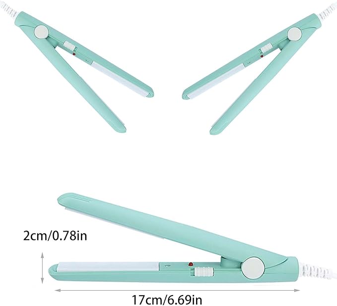 Mini Hair Straightener 2 in 1 Straight and Curly Hair Flat Iron Ceramic Tourmaline Plate 100-240V 20W US Plug (Green)