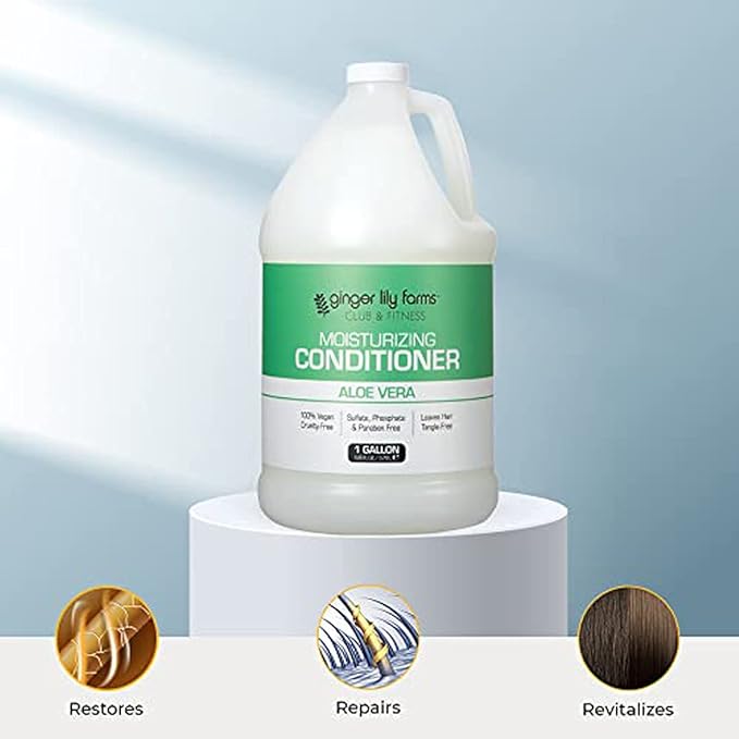 Ginger Lily Farms Club & Fitness Moisturizing Conditioner for Dry Hair, 100% Vegan & Cruelty-Free, Aloe Vera Scent, 1 Gallon Refill (Pack of 4)