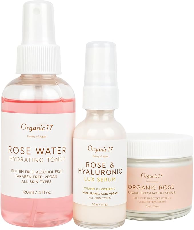 Rose Collection Skincare Gift Bundle – Hydrating, Brightening & Exfoliating Skincare Set for Radiant, Smooth Skin
