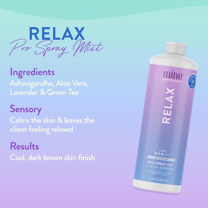 MineTan Spray Tan Solution | Relax - Fake Tanning Mist Best for Dark Cool Bronzed Glow Skin Finish, Fast Drying, 1 Hour Express, Hydrating, Salon Professional Formula, Vegan, 33.8 Fl Oz