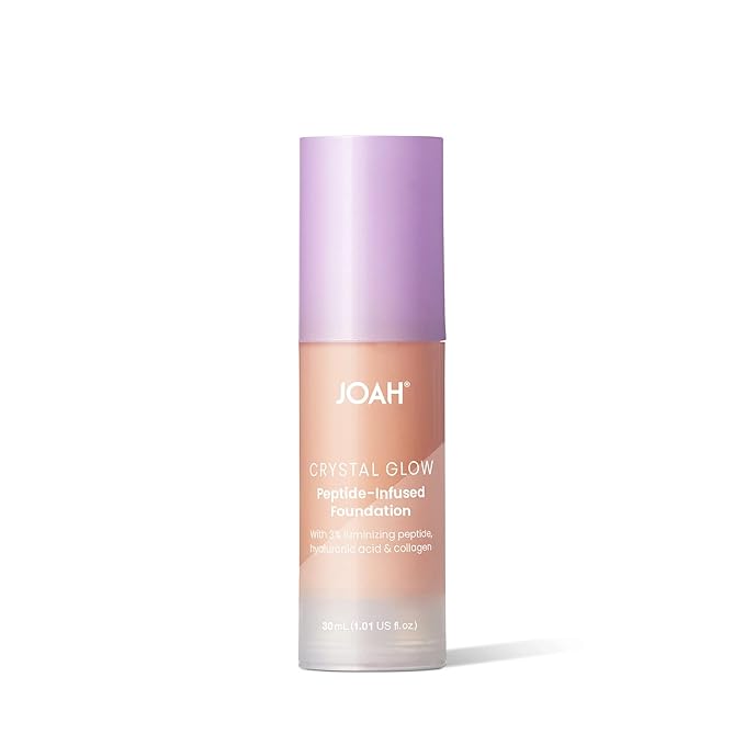 JOAH Crystal Glow Peptide-Infused Foundation, 2-in-1 Multitasking Korean Makeup with Blurring Face Primer, Luminizer, Hydration & Skin Defense for a Flawless Finish, 1.01 Oz, Light Cool