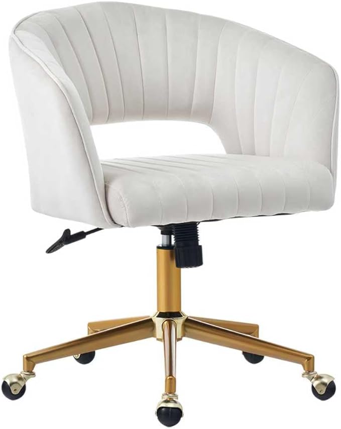 Kiztir Vanity Chair with Wheel, Modern Velvet Home Office Chair with Back, Criss Cross Armchair for Vanity, Living Room, Bedroom and Study (Beige)