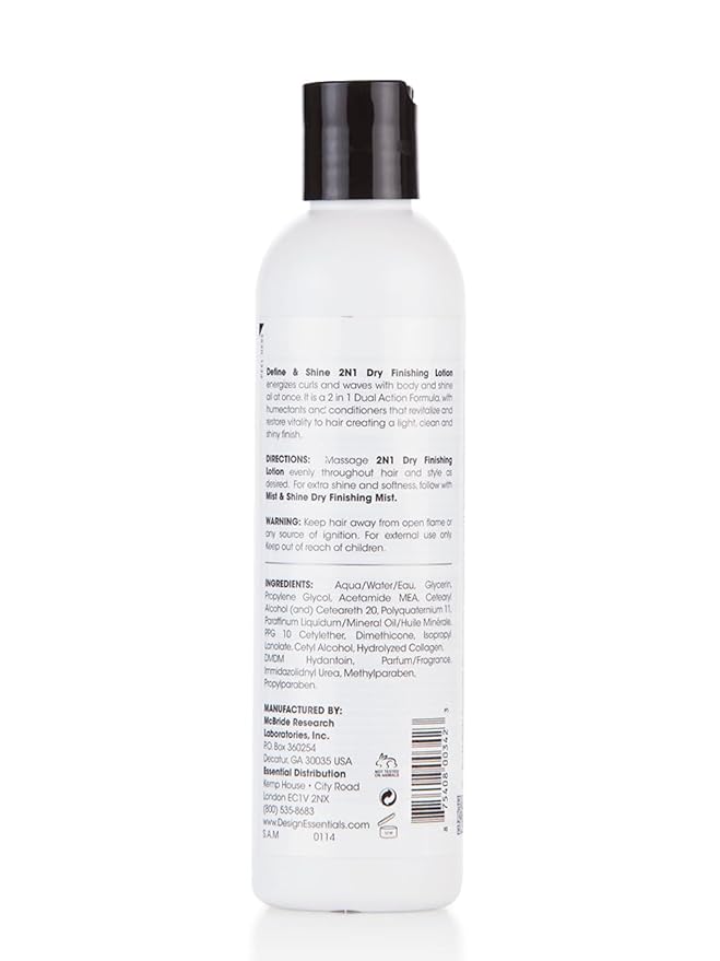 Design Essentials Define & Shine 2-N-1 Dry Finishing Lotion, for Frizzy and Curling Hair, 8 Ounce