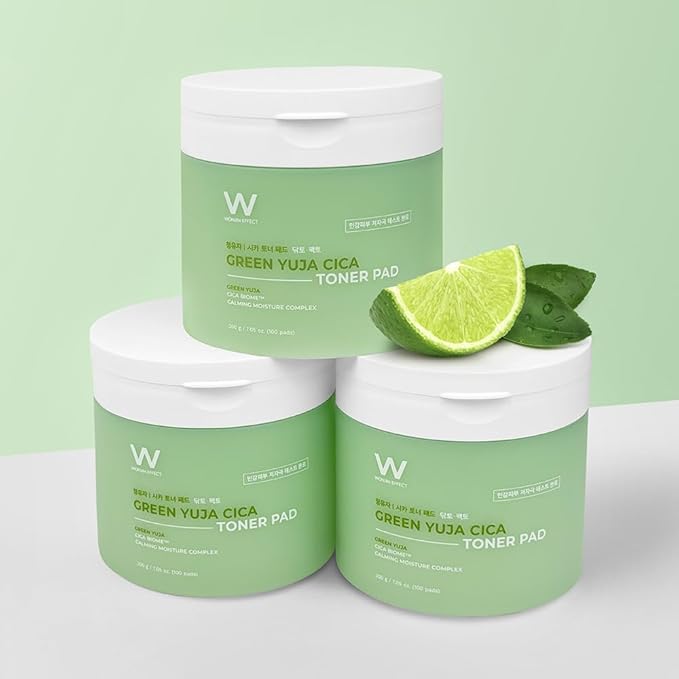 WONJIN EFFECT Green YUJA CICA Toner PAD 100 Pads 7.05 fl Oz, Vegan, Pore Care, Skin Soothing, Hydrating, PHA & BHA, CICA, Hyaluronic Acid, Panthenol, Derma-clera