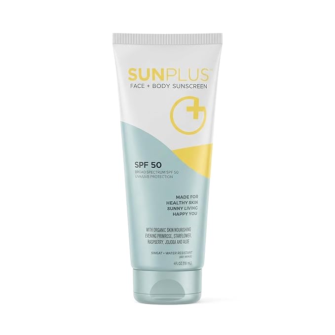 SUNPLUS SPF 50 Sunscreen Lotion for Face & Body – Broad Spectrum Sun Protection, Lightweight Non-Greasy, Water Resistant, Travel Size Sunscreen 4 oz, Daily Use Sunblock Lotion