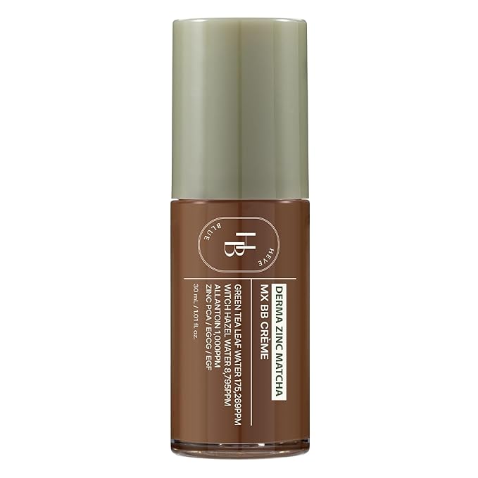 HEVEBLUE Derma Zinc Matcha MX BB Cream 9.5 COCOA - Lightweight Creamy BB with Hydrating Adherence, Gentle for Sensitive Skin, Natural Skin Correction, No Gray Cast, Green Tea, 6 Shades