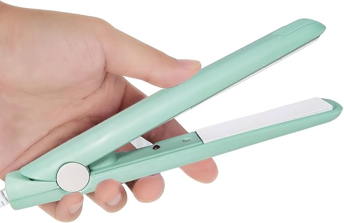 Mini Hair Straightener 2 in 1 Straight and Curly Hair Flat Iron Ceramic Tourmaline Plate 100-240V 20W US Plug (Green)