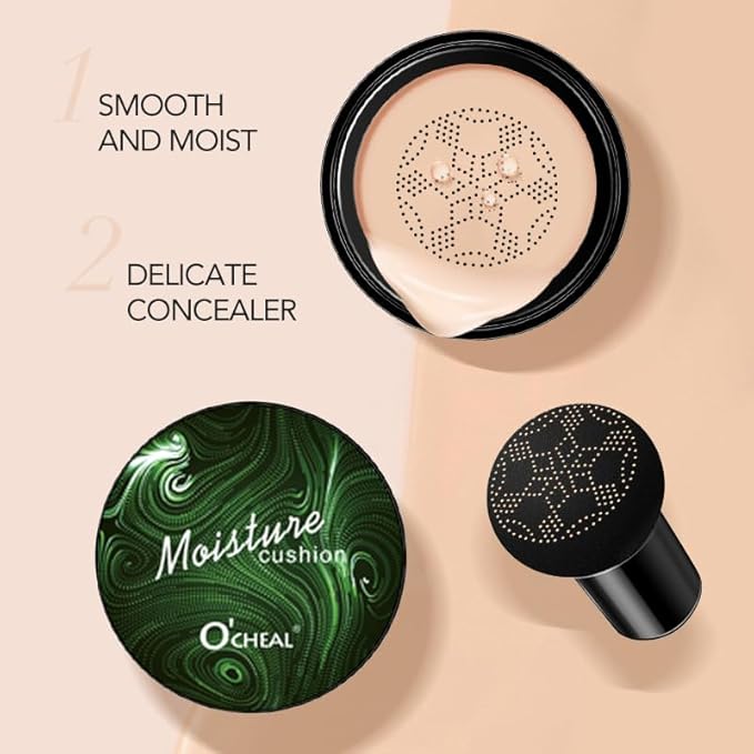 O'CHEAL Mushroom Head Air Cushion BB Cream Foundation Cream for Face Makeup Concealer Cushion for Face Comestics Make Up Cushion Compact Natural