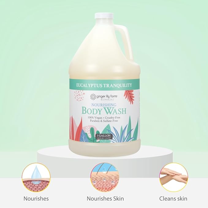 Ginger Lily Farms Botanicals Nourishing Body Wash, Eucalyptus Tranquility, 100% Vegan & Cruelty-Free, 1 Gallon (Pack of 4)