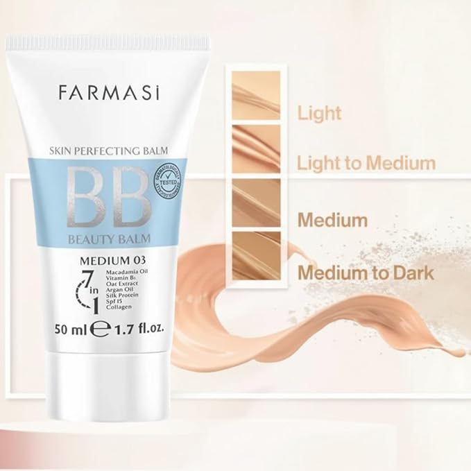 FARMASi BB Cream Beauty Balm, Tinted Moisturizer with SPF 15, Lightweight Matte Finish, Buildable Coverage Face Makeup, 1.7 fl oz, 03 Medium