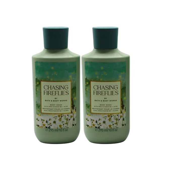 Bath & Body Works CHASING FIREFLIES Body Wash Gift Set with a Red Bow for Holidays 10 fl oz – Pack of 2