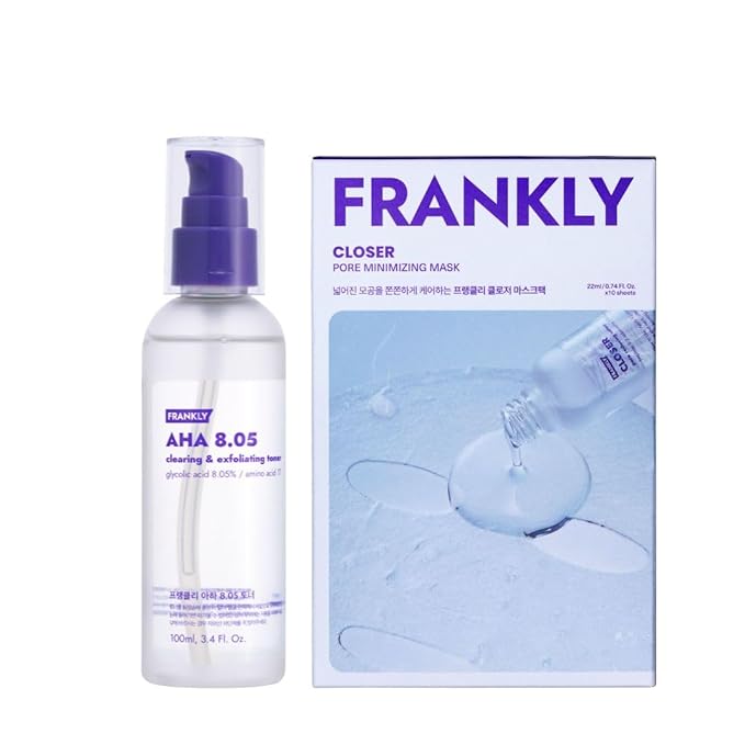 FRANKLY Texture & Glow Set – AHA Toner + 10 Collagen Sheet Masks | Smoother, Firmer, Hydrated Skin | Skincare Gifts for Women