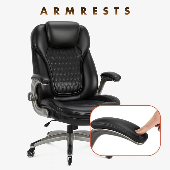 COLAMY High Back Executive Office Chairs,Ergonomic PU Leather Desk Chairs with Flip-Up Armrests, Adjustable Height, Lumbar Support,Comfortable Computer Chairs for Home Office,Set of 2