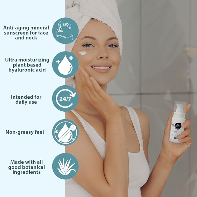 All Good Anti-Aging Daily Mineral Sunscreen Face Moisturizer with SPF 50 Protection | w/Hyaluronic Acid, Niacinamide, Calendula Extract | Hydrating Facial Lotion w/Broad Spectrum Protection - 1oz