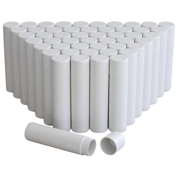 GreenWay 0.15oz / 4.25g Bamboo Lip Balm Tubes with Lids - 50 Pack Twisting Empty Chapstick Tubes - Plastic-free Refillable Lip Gloss Tube - Eco-Friendly DIY Cosmetic Containers – White