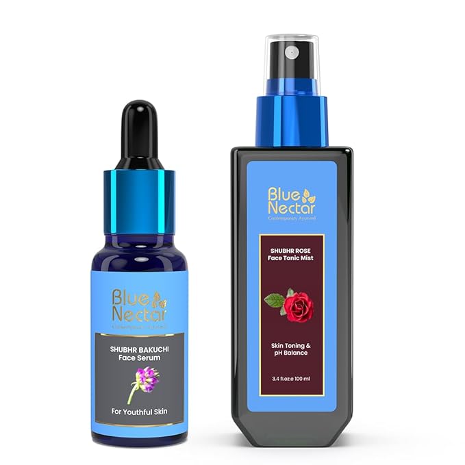 Blue Nectar Natural Rose Face Toner for Glowing Skin & Pore Tightening(3.38Fl Oz) & Along with Bakuchiol Anti Aging Serum for Fine Lines (1 Fl Oz)