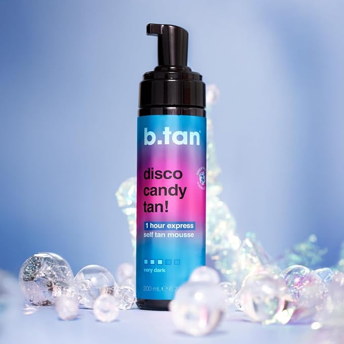 b.tan Dark Self Tanner Mousse | Disco Candy Tan - Best, 1 Hour Express Sunless Tanning Foam, Candy-Scented, Sweat-Proof & Transfer Resistant, No Fake Tan Smell, Vegan, Cruelty Free, 6.7 Fl Oz