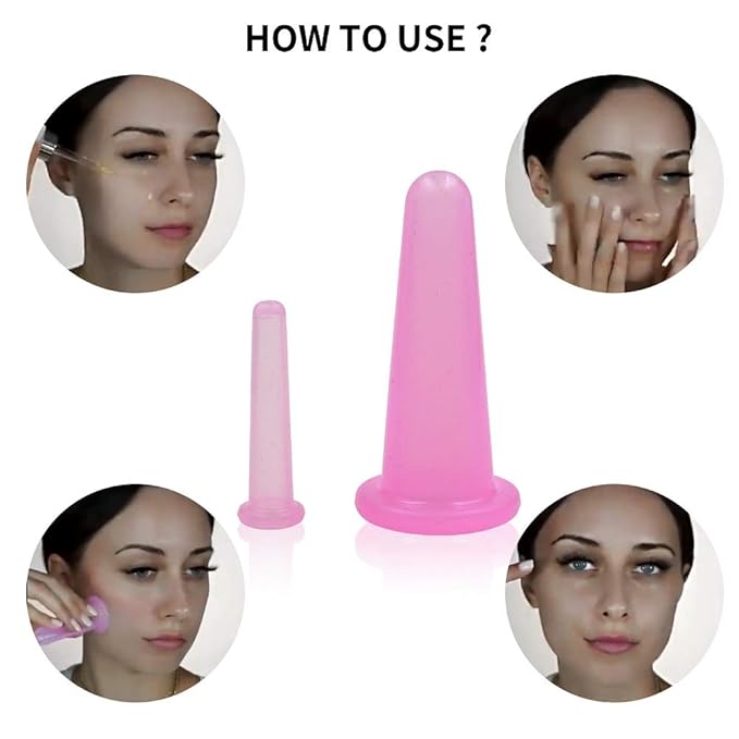 4 Pcs Facial Cupping Set,Natural Silicone Facial Massage Cup for Body,Face,Neck,Back,Eye Massage,Vacuum Tank,Perfect for Body,Facial Care,Anti-aging Beauty Tool(2 Small&2 Large, Pink)