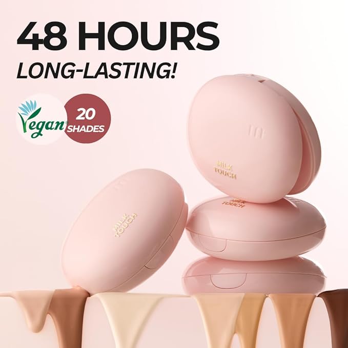 milktouch Cushion Foundation, 24H Flawless Skin, Radiant Shine, No Oxidation, Long-Lasting, Non-Creasing, 60% Hydrating Skincare Infused Korean, Stocking Stuffers, Christmas Gifts (41C Mocha)