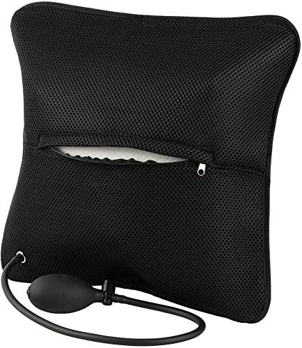 Lumbar Support Inflatable Cushion Backrest Portable Pillow with Pump for Car, Office Chair, Home, Travel, Camping (Black)