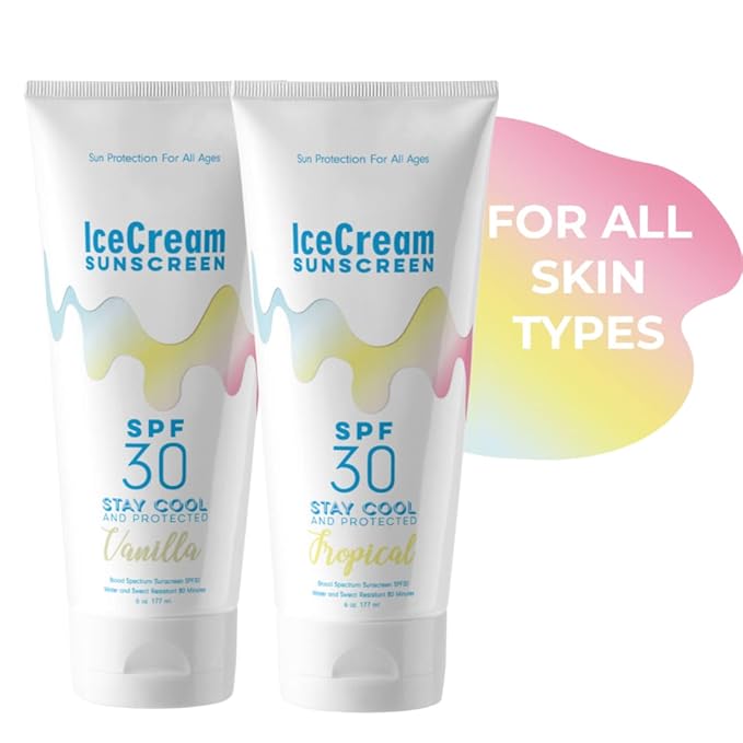 IceCream Sunscreen Vanilla & Tropical (Pack of 2) SPF 30 Lotion, Face & Body Sunblock Moisturizer, Water & Sweat-Resistant, Reef-Friendly & Cruelty-Free