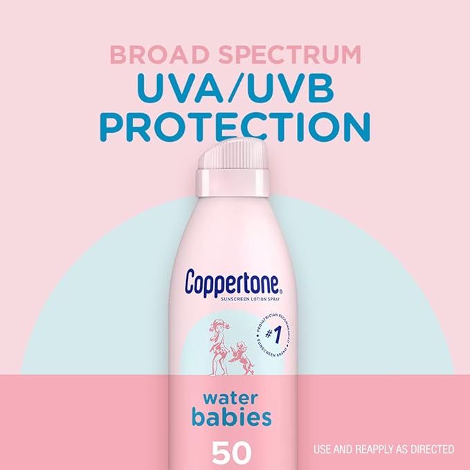 Coppertone Water Babies Sunscreen Lotion Spray SPF 50, Pediatrician Recommended Baby Sunscreen Spray, Water Resistant Sunscreen for Babies, 6 Oz Spray (Pack of 2)