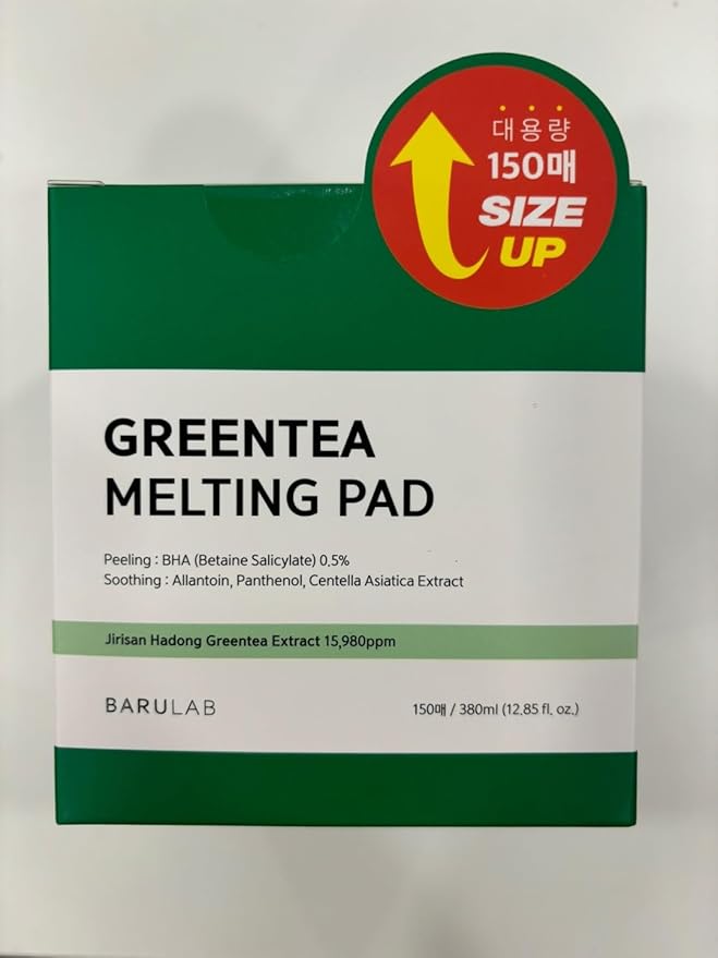 BARULAB Green Tea BHA Melting Toner Pads with Centella Asiatica Soothing Hydrating Moisturizing for All Skin Types | Anti-blemish Daily Care Gentle Mild Peeling Exfoliating Korean Skincare, White